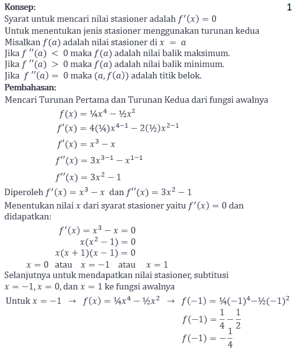 Tentukan Nilai Stasioner Dan Jenisnya Pada Fungsi ...