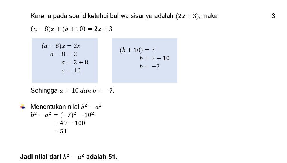 Sisa Pembagian Polinom P(x)=4x³-5x²+ax+b Oleh (x²+...