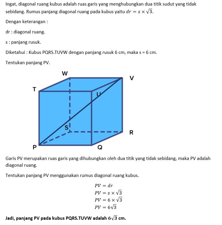 Diketahui Kubus PQRS.TUVW Dengan Panjang Rusuk 6 C...