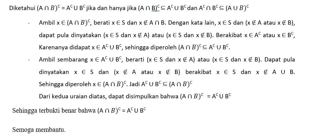 Misalkan 𝑆 Suatu Himpunan Semesta Dan 𝐴, 𝐵 Suatu S...