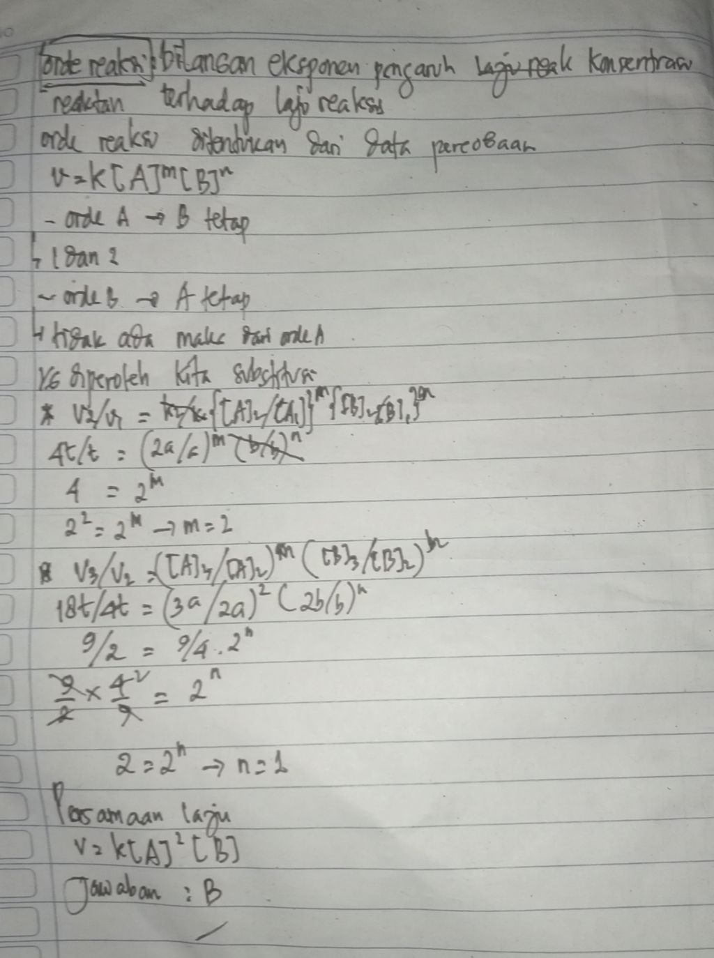 Pada Reaksi A + B → C Diperoleh Data : Persamaan L...