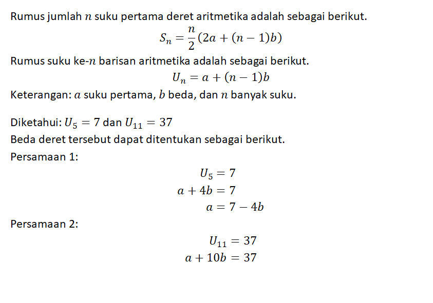 Suatu Deret Aritmatika Diketahui Suku Ke-5 Dan Suk...