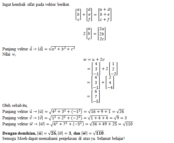 Diketahui Vector U=([4],[3],[-1]), Dan U=([1],[2],...