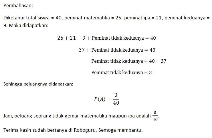 Suatu Kelas. Terdiri Dari 40 Siswa 25 Siswa Gemar ...