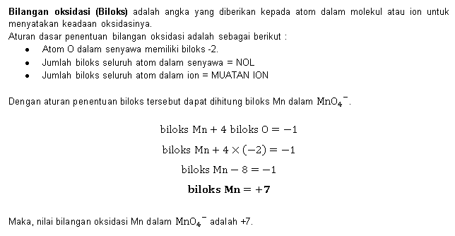 Tentukan bilangan oksidasi atom Mn pada senyawa:Mn...