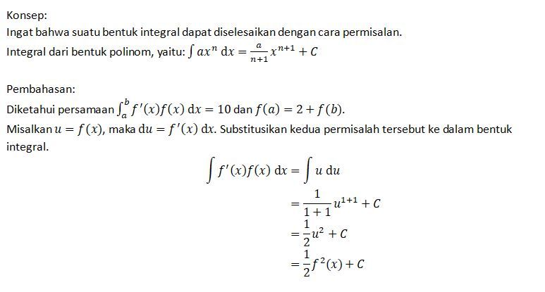 Jika ∫(a Sampai B) F'(x)(x)dx=10 Dan F(a)=2+(b), M...