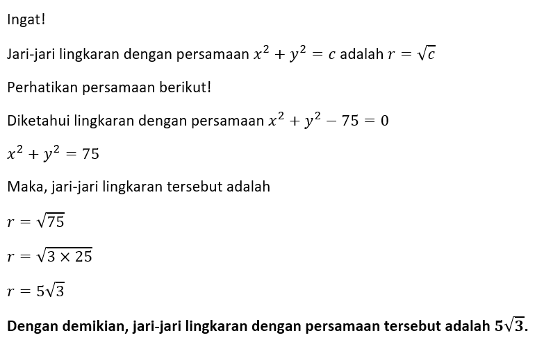 jari jari lingkaran x 2 y 2 50 0 adalah