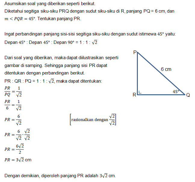 Diketahui Segitiga Siku Siku Pqr Dengan Pq 6cm Dan