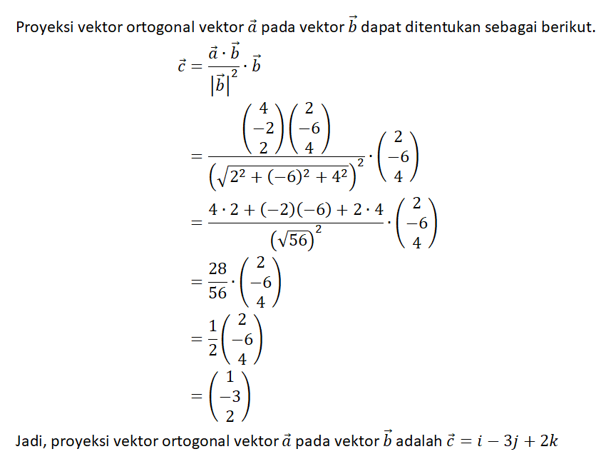 Diketahui Vektor A=4i-2j+2k Dan B= 2i-6j+4k. Proye...