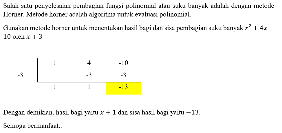 Tentukan Hasil Bagi Dan Sisa Pembagian Suku Banyak...