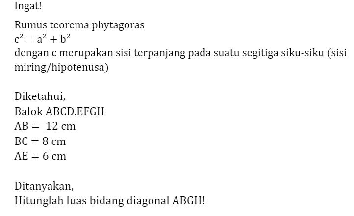 Pada Sebuah Balok ABCD.EFGH Diketahui Panjang AB