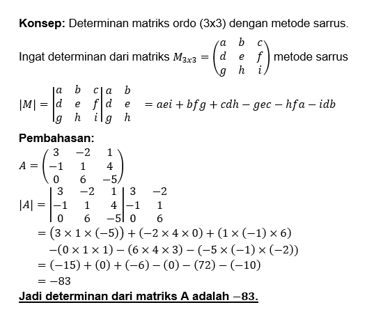 Tentukan Determinan Matriks-matriks Berikut: A. A=...