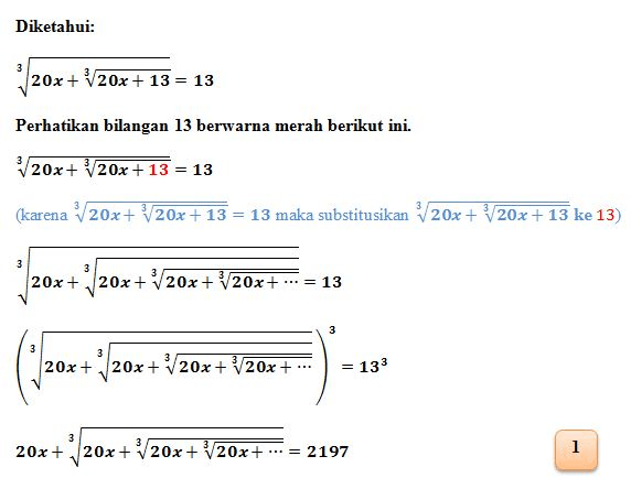 Jika x bilangan real memenuhi persamaan ∛(20 x+∛(2...