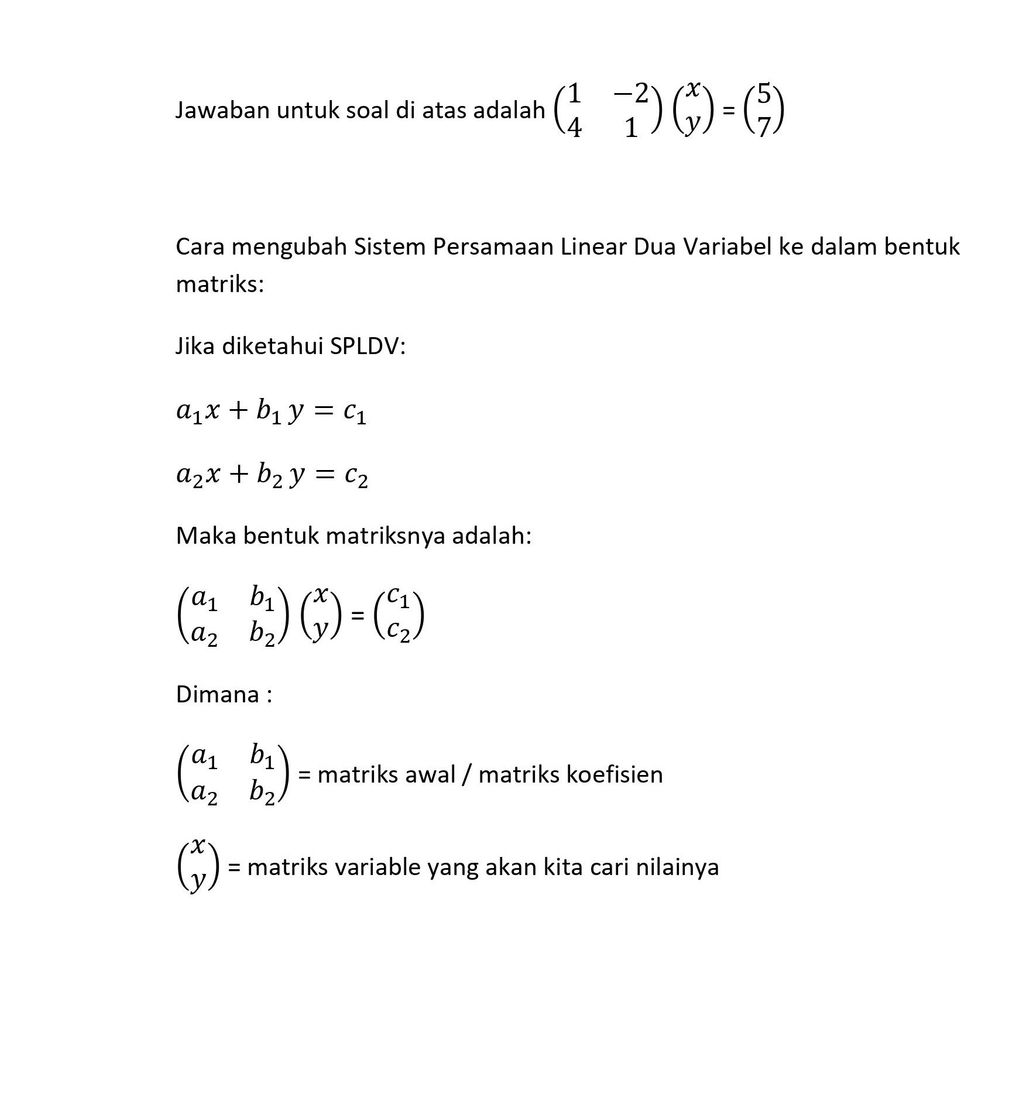 Tulislah Setiap Sistem Persamaan Berikut Dalam Ben...