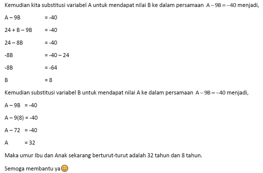 Lima Tahun Yang Lalu Umur Ibu Sama Dengan 9 Kali U 