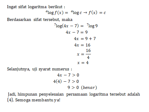 Tentukan himpunan penyelesaian dari persamaan loga...