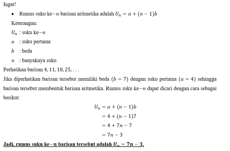 perhatikan barisan bilangan berikut. 4,11,18,25,.....