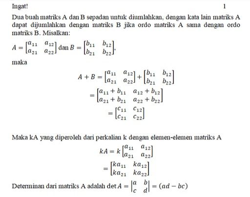 Diketahui Matriks A=[(2 1)(4 −5)], B=[(−3 2)(−6 1)...