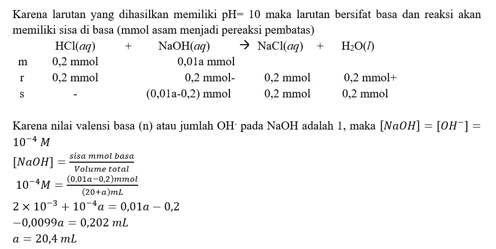 Sebanyak 20 00 Ml Larutan Asam Klorida 0 01 M Diti