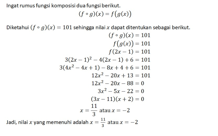 dik fungsi f dan g dirumuskan oleh f(x)=3x²-4x+6 d...