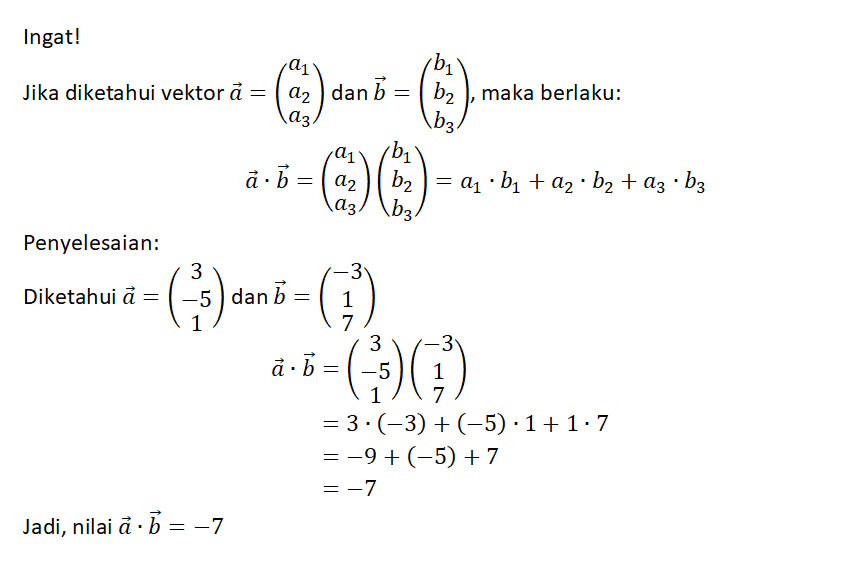 Jika Diketahui Vektor A=([3][-5][1]) Dan B=([-3][1...