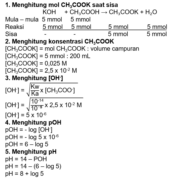 jika diketahui ka ch3cooh 10 5 maka ph larutan ch3coona