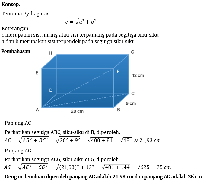 Balok ABCD EFGH berukuran AB=20 cm , BC=9 cm , dan...