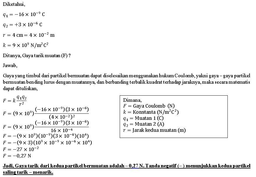 Dua Benda Bermuatan Listrik Q1=-16.10 Pangkat -9 C...