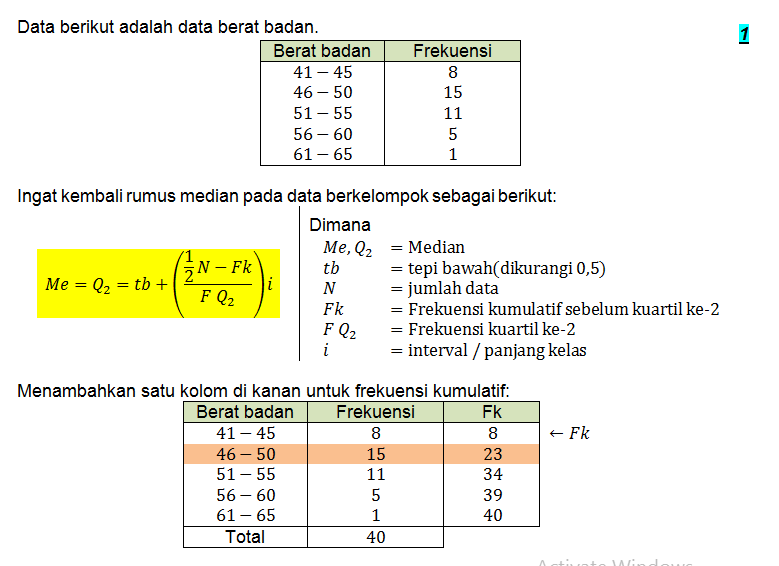 Tabel Berikut Merupakan Data Berat Badan . Median ...