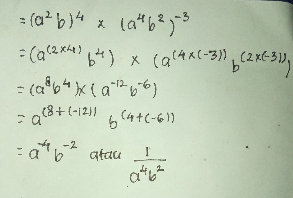 Sederhanakan Bentuk Dari (a²b)4.(a⁴b²)-3...