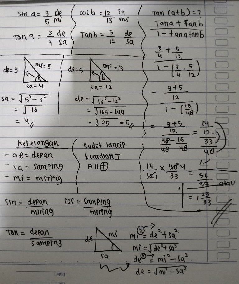 Diketahui Sin A= 3/5 Dan Cos B= 12/13(a Dan B Sudu...