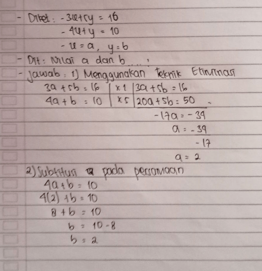 tentukan himpunan penyelesaian dari 3x y 5 dan 2x y 10