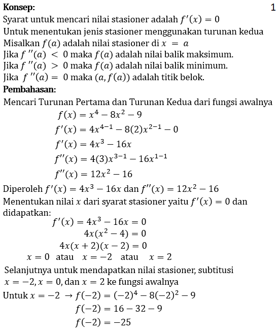 Tentukan Nilai Stasioner Dan Jenisnya Pada Fungsi 5438