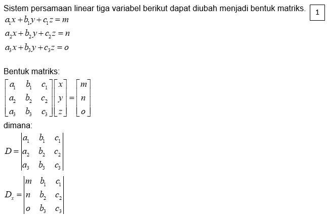 Gunakan metode cramer untuk menentukan himpunan pe...