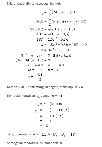 Hitunglah N Dan Un Dari Barisan Aritmatika Yang Di...