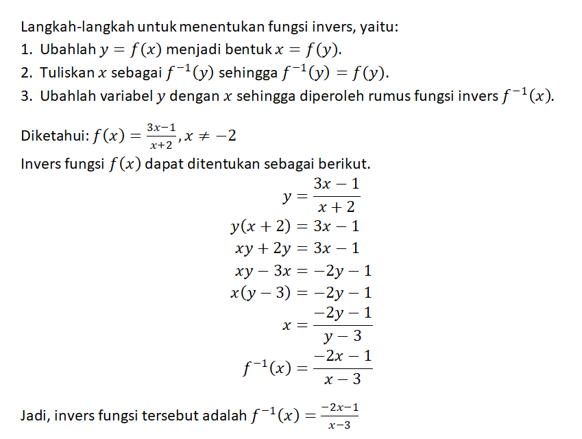 Diketahui f(x) = 3x -1/ x + 2 x ≠ -2 invers fungsi...