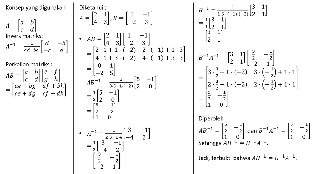 Diberikan matriks A=[(2 1)(4 3)] dan matriks B=[(1...