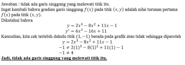 Persamaan Garis Singgung Y= 2x³-8x²+11x-1 Dititik 