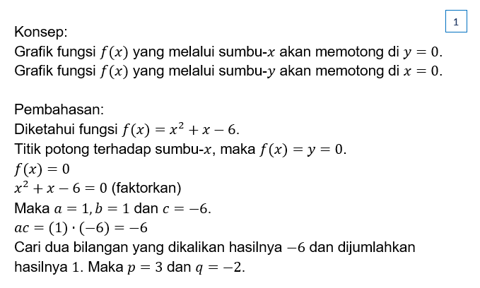 Diketahui fungsi kuadrat f(x)=x²+x−6. Tentukan: a....