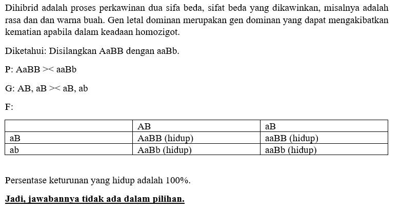 Bila Gen B Merupakan Gen Letal, Berapa % Turunan Y...