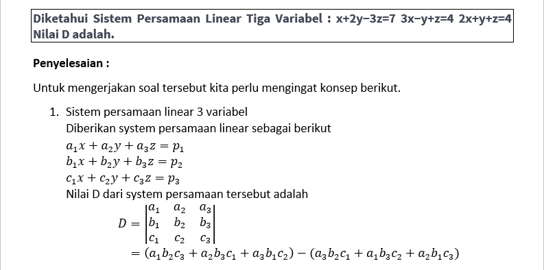 Diketahui Sistem Persamaan Linear Tiga Variabel