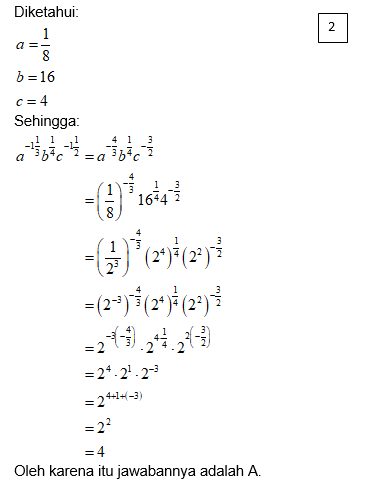 Diketahui A=1/8,b=16, Dan C=4, Maka Nilai A^(−1 1/...