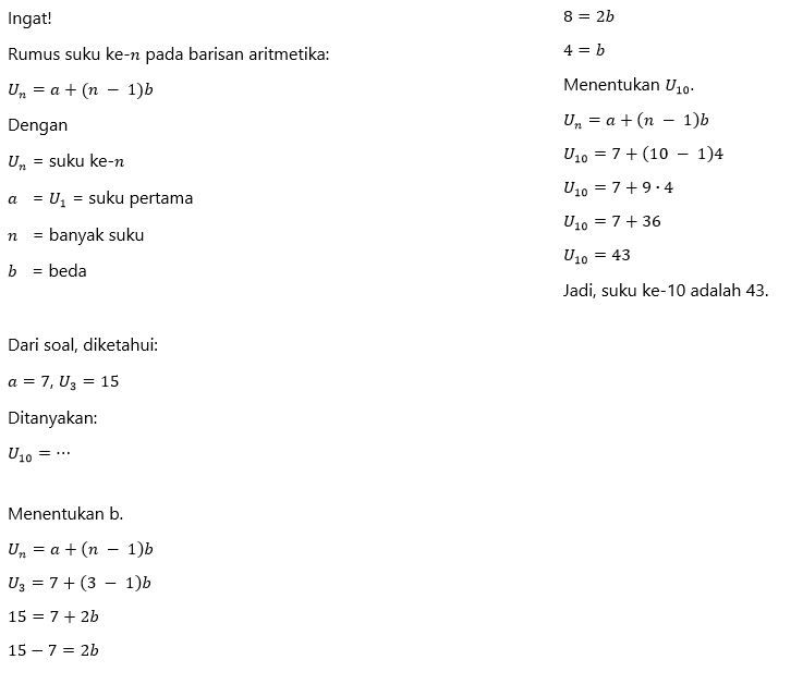 Diketahui Suku Pertama Barisan Aritmatika Adalah 7...
