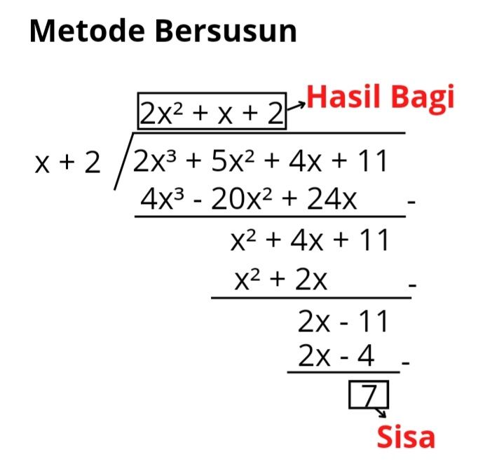 Hasil Bagi Dan Sisa Pembagian 2x^(3)+5x^(2)+4x+11 ...