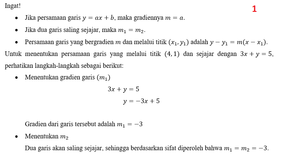 Persamaan garis yang sejajar dengan persamaan 3x+y...