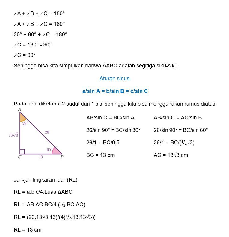 Diketahui Segitiga ABC Dengan : ∠A= 30°, ∠B = 60°