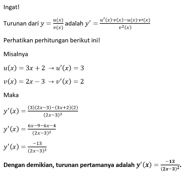 Turunan Pertama Dari Y 3x 2 2x 3 Adalah