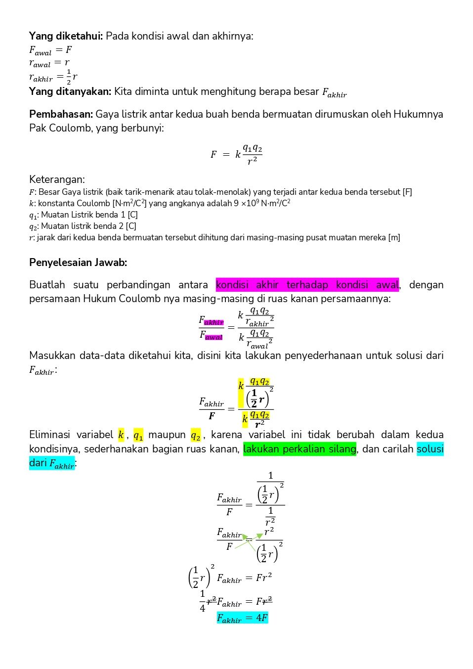 Dua Benda Bermuatan Terpisah Sejauh R Dan Menghasi...