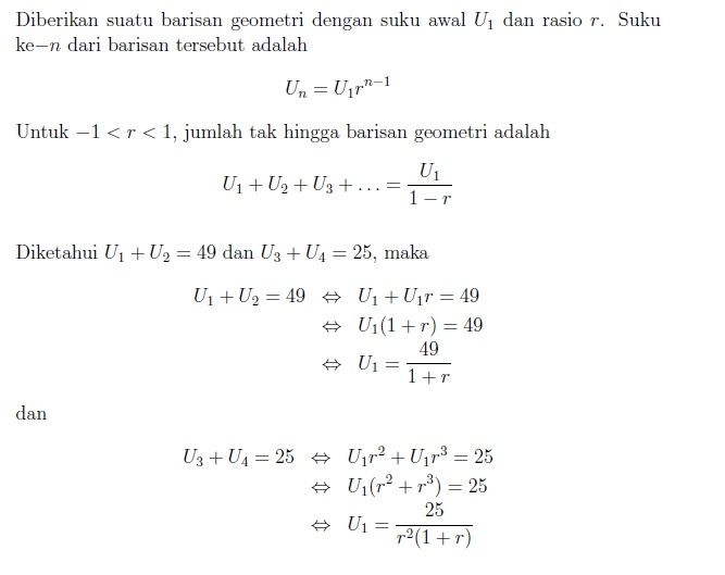 Pada barisan geometri tak hingga positif, jumlah s...