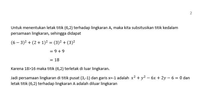 Diketahui Lingkaran A Berpusat Dititik (3, -1) Dan...